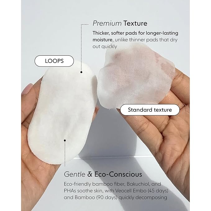 LOOPS Exfoliating Toner Korean Skincare - Refine, Resurface, and Rebalance Skin - Brightening & Anti-Aging Skincare - Pre-Soaked Bamboo Pad - Vegan, Natural, Biodegradable Toner Pads for Face