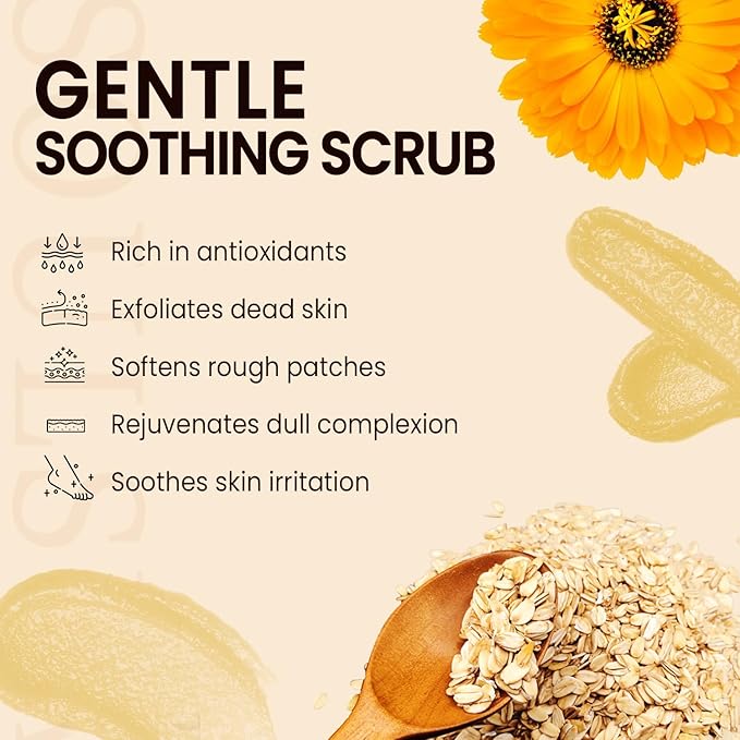 Oatmeal & Calendula Body & Foot Scrub - Soothing & Hydrating Exfoliating Body Scrub for Sensitive and All Skin Types, 10 oz