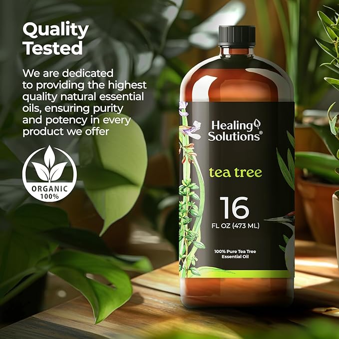 Healing Solutions Tea Tree Essential Oil Bulk, 16oz - 100% Pure Large Bottle of Tea Tree Oil for Shampoo, Hair, Soap, Spray, Skin - Large Tea Tree Oil - Big Bottle of Tea Tree Oil - Tea Tree Lotion