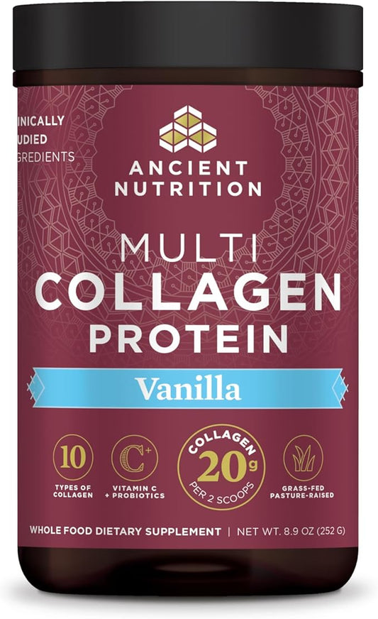 Ancient Nutrition Collagen Peptides Powder, Multi Collagen Protein, Women & Men, Vitamin C, Probiotics, Hydrolyzed Collagen, Supports Skin, Joints, Gut Health, Vanilla, 24 Servings