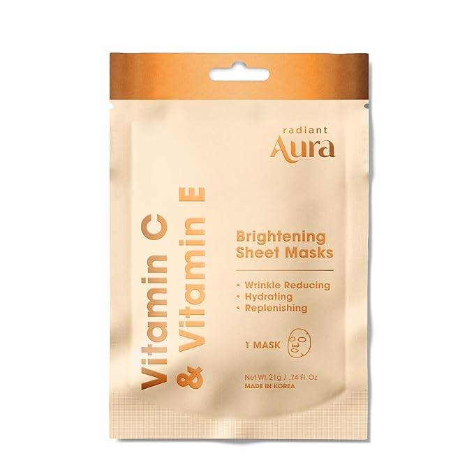 Face Sheet Mask with Vitamin C & E - Dermatologist Tested Korean Beauty Mask for Brightening & Deep Hydration - Premium Facial Treatment for Glowing & Rejuvenated Skin - 5 Pack