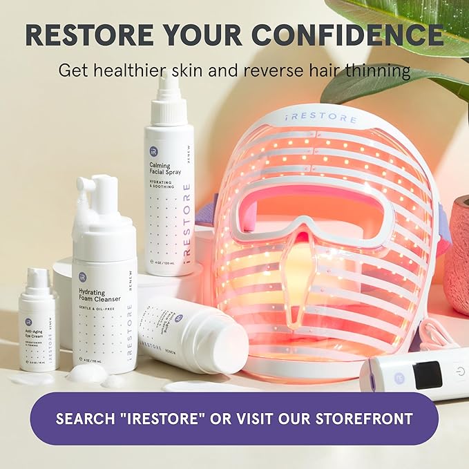 iRESTORE 3-Step Skincare Set Red Light Therapy Essentials Kit, Renew Trio Includes Hydrating Cleanser + Facial Spray + Anti-Aging Face Serum Works Best with iRESTORE Red Light Therapy Mask