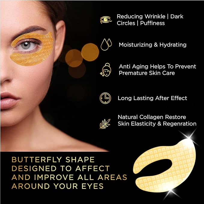 Eye Patches for Puffy Eyes - Under Eye Mask Dark Circles and Puffiness- Gold under Eye Patches, Collagen Eye Pads, Eye Bags Treatment for women or men