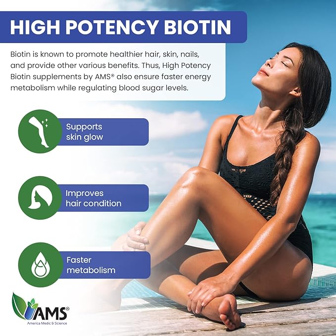 America Medic & Science High Potency Biotin 5,000 mcg | Vitamin B7 Dietary Supplement for Men and Women | Hair Growth Support | for Healthy Skin, Nails, and Metabolism