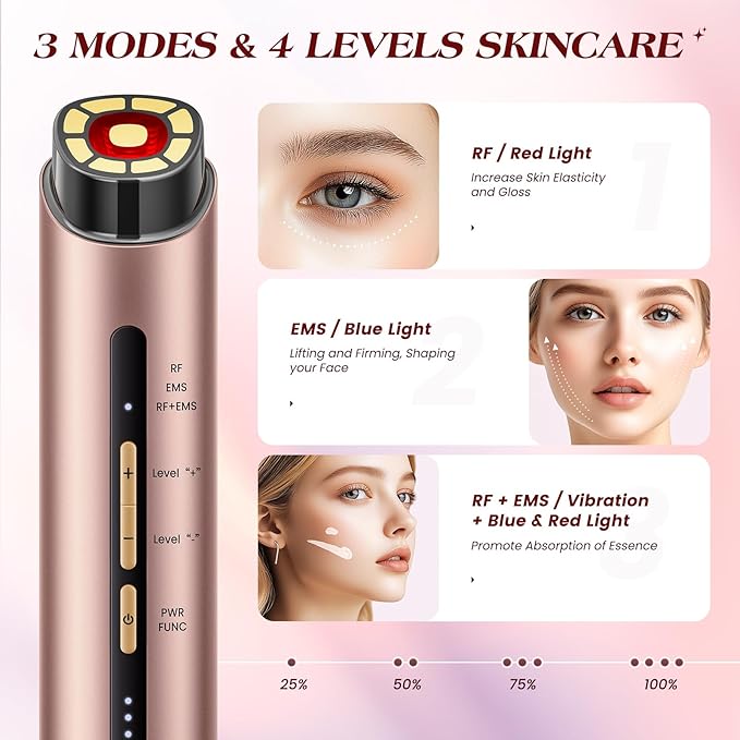 Microcurrent Facial Device, 3 Modes Red Light Therapy for Face and Neck, Skin Care Facial Massager Perfect Gifts for Women Men(Gold)