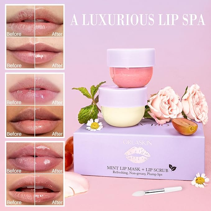 Lip Mask & Lip Scrubber Exfoliator Lip Sleeping Mask Overnight for Dark Lips to Lighten Moisturizer Lip Butter Balm for Dry Chapped Cracked Peel Lips Skin Care（Mint Flavor）