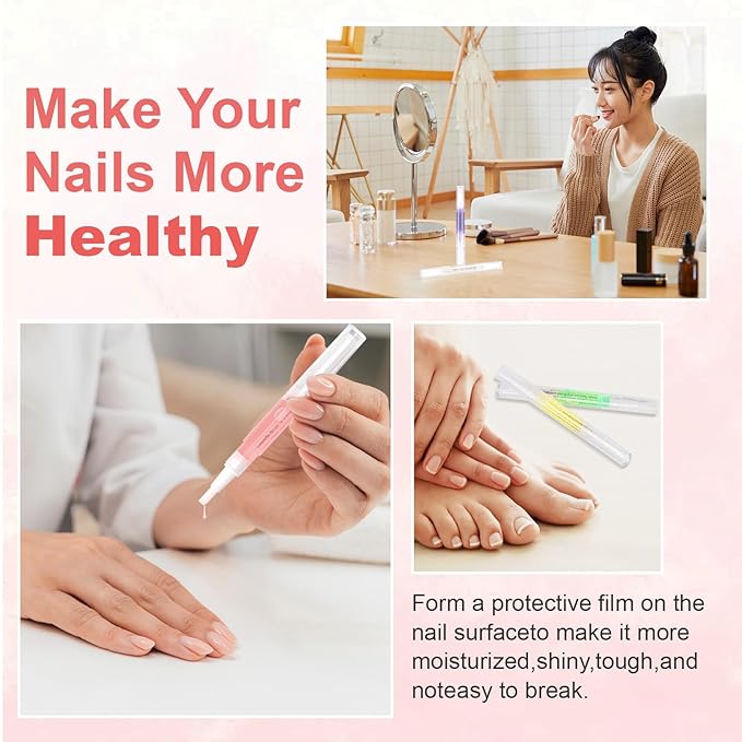 Meschett 3PCS Nail Cuticle Oil Pens with Nail File, Cuticle Oil for Nails from Natural, Nail Oil Cuticle for Cracked and Dry Nail(Blueberry & Rose & Apple Flavor)