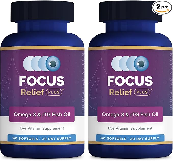 Focus Relief Plus Dry Eye Formula (180 ct. 60 Day Supply) Omega 3 Supplement - Dry Eye Relief Supplement - Omega 3 Fish Oil