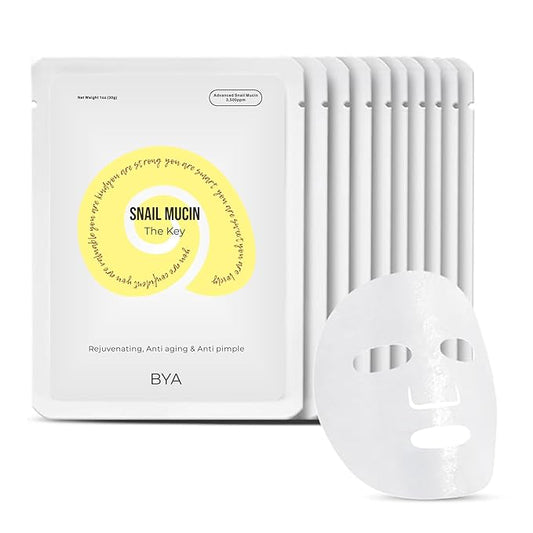 BYA - Rejuvenating, Anti aging, Anti pimple, Snail Mucin, Face Masks Skincare, Facial Mask, Face Mask Skin Care, Sheet Mask, Face Mask Set, Face Sheet Masks Skincare, Hydrating Face Masks Sheets