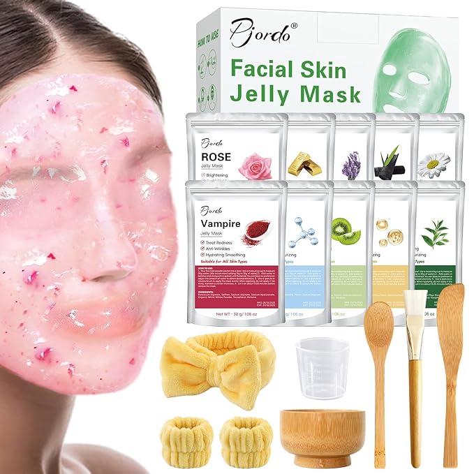 Jelly Masks Set for Facials Professional Spa,10 Pack Jelly Mask Powder with Mixing Bowl Set, Peel Off Hydrojelly Mask for Hydrating, Nourishing & Soothing, Gift for Women