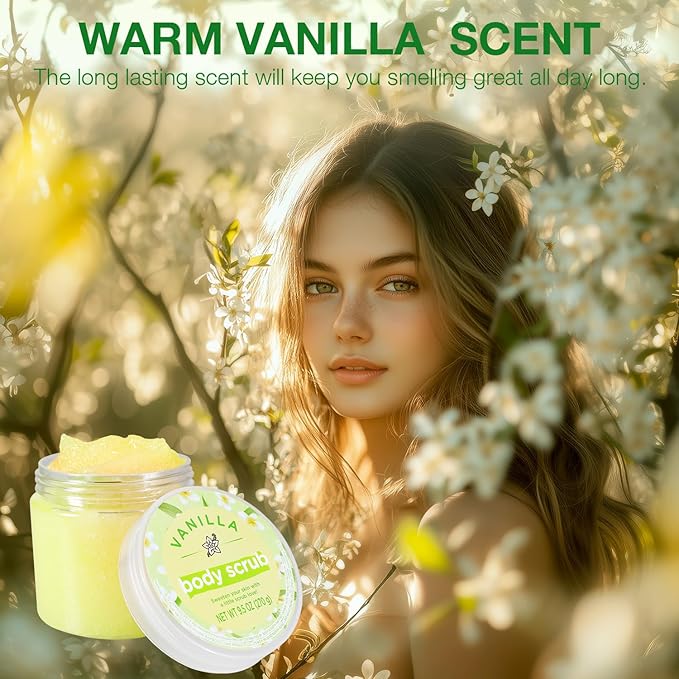 Vanilla Sugar Scrub, Vanilla Body Scrub for Smooth and Moisturized Skin, Natural Gifts for Women, 9.52oz