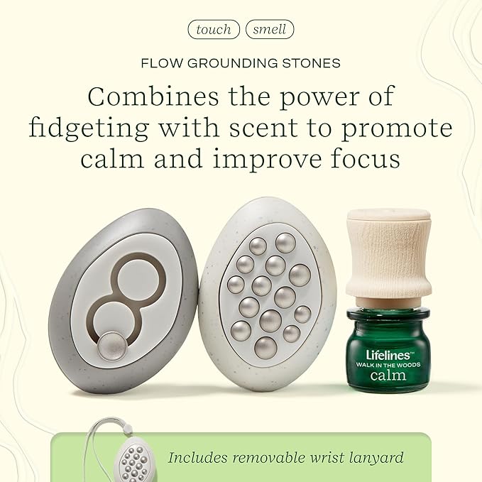 Lifelines Scent-Infused Grounding Stones, 2-Pack, Flow Pack - Portable Fidgets for Adults with Essential Oil Blend & Diffusion Stones for Sensory Immersion - Calming Waterless Passive Diffuser
