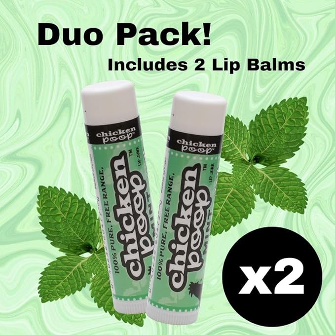 Chicken Poop Lip Balm Simone Chickenbone Mint Duo Moisturizer for Dry Chapped Lips, 0.15 oz, Pack of 2