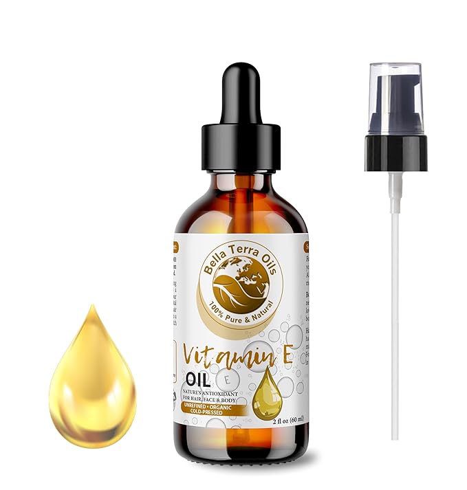 Bella Terra Oils - Organic Vitamin E Oil 2oz - Celebrate Natural Organic Vitamin E's Nutrient-Rich Legacy, D-Alpha Tocopherol Derived, A Must-Have for Luxurious Skin