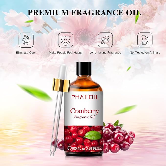 3.38FL.OZ Cranberry Fragrance Oils for Aromatherapy, Essential Oils for Diffusers for Home, Perfect for Diffuser, Yoga, Skin Care, DIY Candle and Soap Making - 100ml