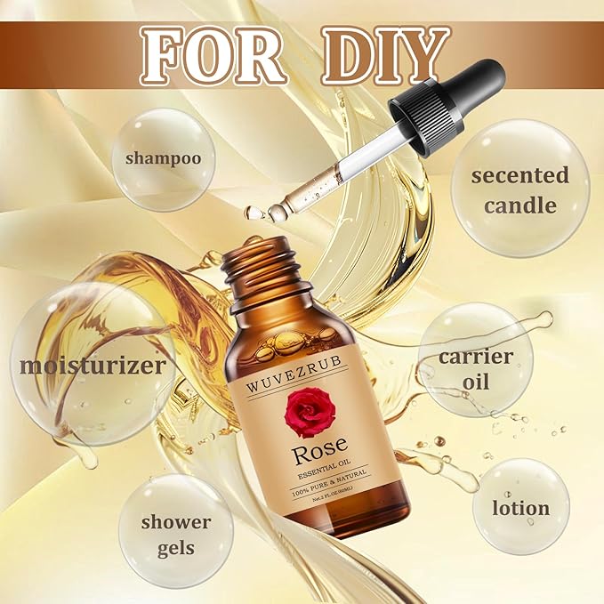 Rose Essential Oils 60ML, Pure Rose Essential Oil for Aromatherapy Diffuser - 2 Fl Oz