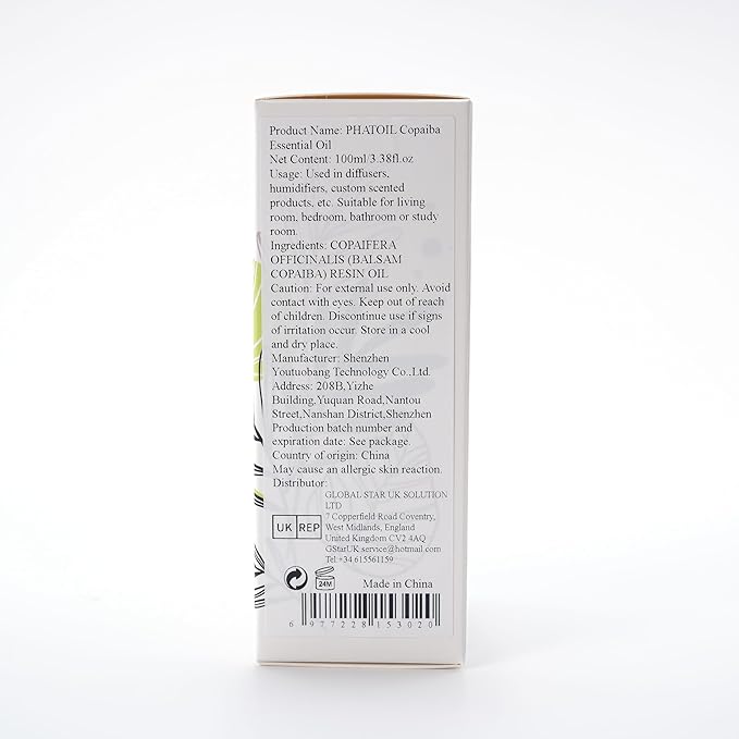 Copaiba 3.38fl.oz Essential Oil, PHATOIL Pure Aromatherapy Oils for Diffuser, Humidifier, Perfect for DIY Soap, Candle, Bath Bombs Making(100ml)