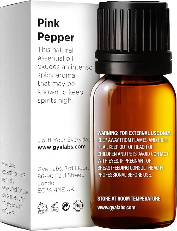Gya Labs Pink Pepper Essential Oil for Skin - 0.34 Fl Oz - 100% Pure Natural Pink Pepper Oil for Diffuser, Face, DIY Candle Making & Massage Aromatherapy - Crisp Peppery & Spicy Scent