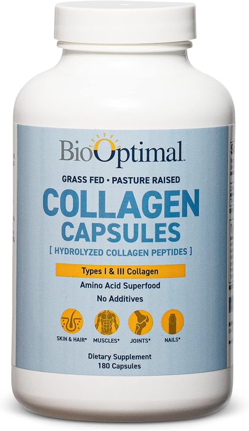 Collagen Peptides Capsules - Grass-Fed, Pasture-Raised Hydrolyzed Protein Supplement for Skin, Hair, & Nails - Non-GMO, Zero Sugar Daily Pills for Men & Women (180 Capsules)