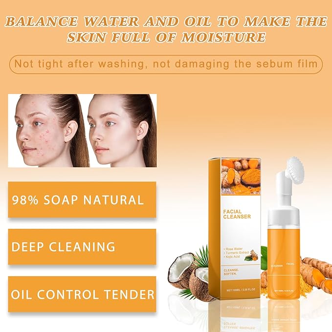 Turmeric Wash and Care Three Piece Set, Tuemeric Facial Cleanser & TurmericSoap Bar & Turmeric Face Scrub Pads, Turmeric Cleansing Skincare Set for Face & Body, Deep Cleaning of the Skin