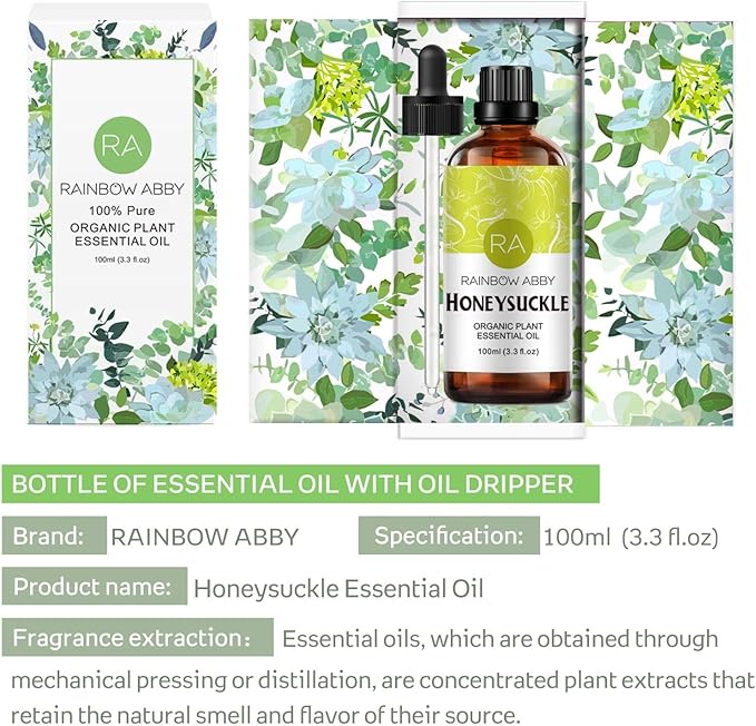 Honeysuckle Essential Oil (100ML), 100% Pure Natural Organic Aroma Honeysuckle Oil for Diffuser, Massage, Skin Care, Yoga