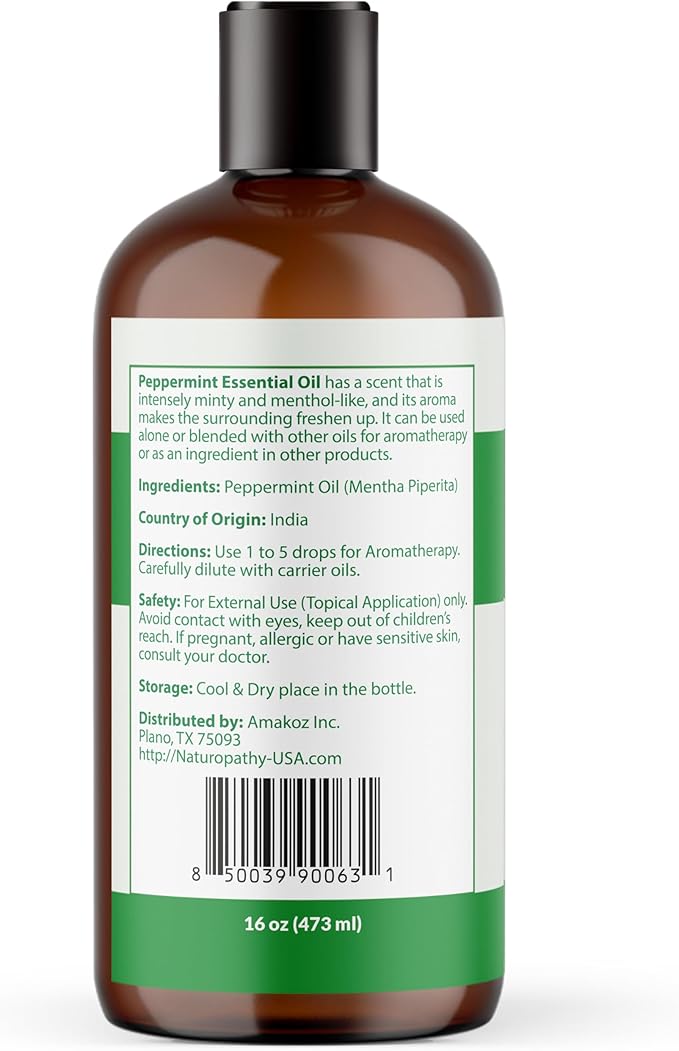 Naturopathy Essential Oil, Therapeutic Grade, Premium Quality Perfect for Aromatherapy (16oz, Peppermint)