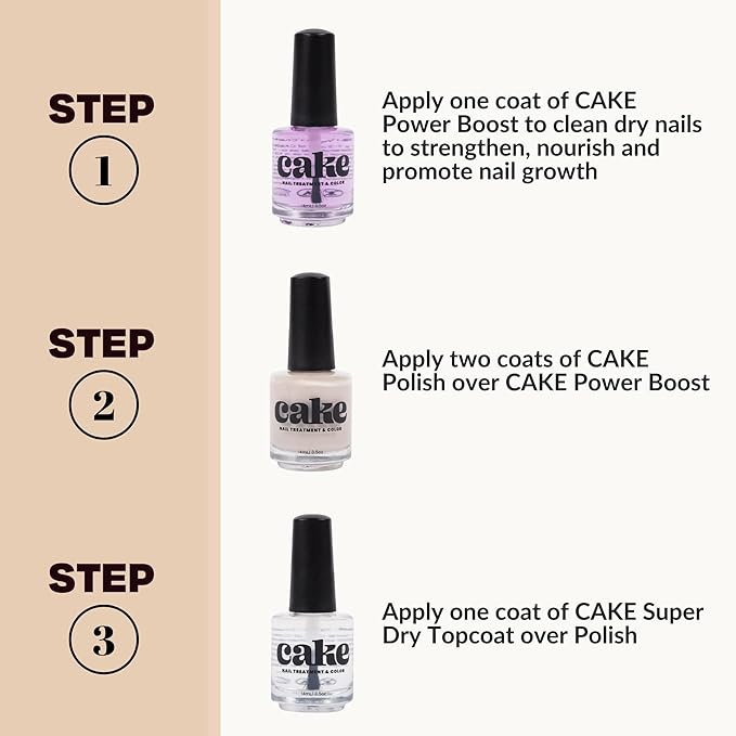 Nail Strengthener & Nail Polish Duo, Nail Repair for Damaged Nails, Nail Hardener & Growth, Non Toxic, Professional Applicator Brush, Keratin Enriched (See You Latte) - CAKE Power Boost (1 fl oz)
