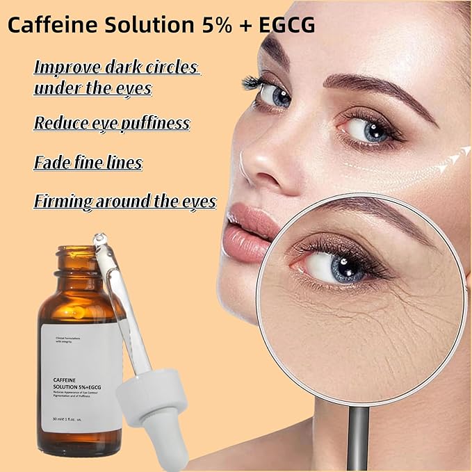 Caffeine Solution 5% + EGCG, Caffeine Eye Serum For Face, Moisturizing Under Eye Solution For Reduces Dark Circles & Puffiness, 30ML (1, 1 PC)