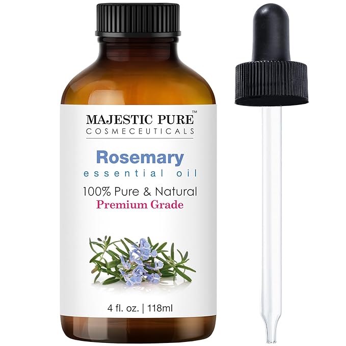 Majestic Pure Rosemary Essential Oil with Glass Dropper | 100% Pure and Natural Rosemary Oil | Premium Grade Essential Oils for Diffusers, Skin, Aromatherapy, Massage | 4 Fl Oz