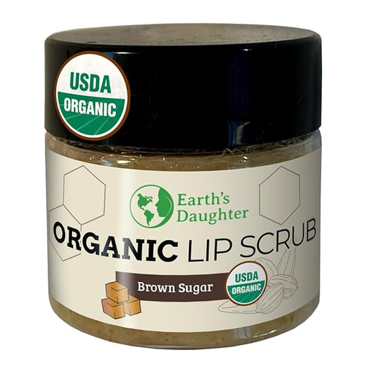 Earth's Daughter Organic Brown Sugar Lip Scrub 0.7 oz - USDA Organic Lip Exfoliator Scrub for Dry Lips - Fair Trade, Brown Sugar, Jojoba Oil, Beeswax, Coconut Oil - Scrubber Exfoliator