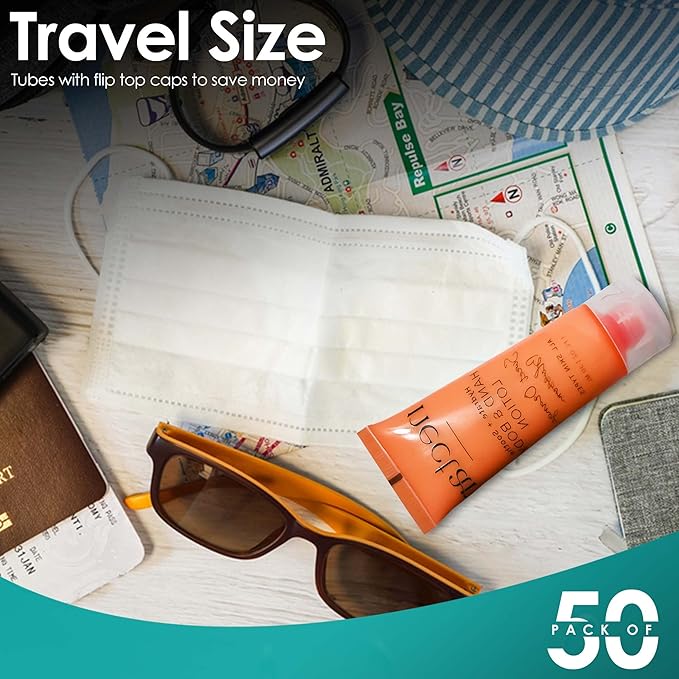 Nectar Hand & Body Lotion | 50 Count, 1 oz | Sweet Orange Blossom, Mini Travel Size Toiletries (100% Recyclable Tube with Flip Top Cap) Hotel Amenities, Suitable for All Skin Types