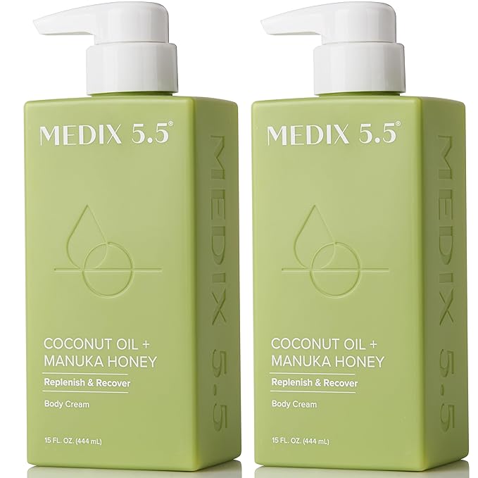 MEDIX 5.5 Coconut Oil Lotion W/ Manuka Honey Cream Skin Care Face Moisturizer & Body Cream | Firming Coconut Oil For Skin Minimizes Look Of Dry Skin, Cellulite, Stretch Marks, & Wrinkles, 2-Pack