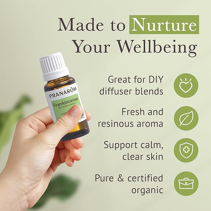 Pranarom USDA Certified Organic Frankincense Essential Oil (15ml), 100% Pure Undiluted Therapeutic Grade from Somalia for Aromatherapy, Diffuser, Skincare, Relaxation, Meditation