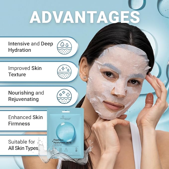 12 Pack of Hyaluronic Acid Face Mask with Peptides Complex - Deep Hydrating & Brightening Facial Sheet Mask - Moisturizing Face Masks Skincare Facial Sheets for All Skin Types