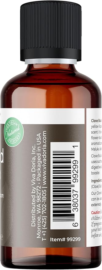 Viva Doria 100% Pure Clove Bud Essential Oil, Undiluted, Food Grade, 30 mL (1 Fluid Ounce)