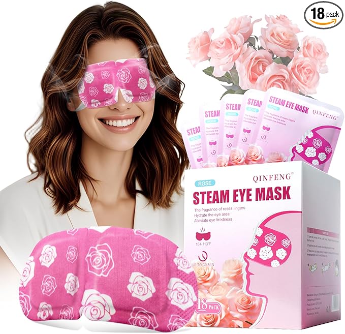18 Packs Heated Steam Eye Mask for Sleeping Rest Self-Heating Eye Mask for Dry Eyes Boasting 40 Minute Heating Warm Compress Reducing Dark Circles and Puffiness. Essential for Travel