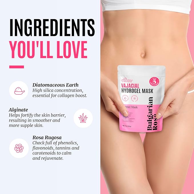 Divine Derriere Vajacial Hydrogel Mask - Premium Modeling Rubber Mask with Bulgarian Rose Petals, Deeply Purifying, & Super Hydrating Hydro jelly Sheet Masks, Peel-Off Jelly Mask Powder Kit