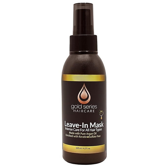 Gold Series Leave-In Hair Mask – Argan Oil Hair Mask Enriched with Keratin – Nourishing and Gently Detangling Leave In Conditioner Spray for Curly, Frizzy or Damaged Hair, 4.2 Fl.oz