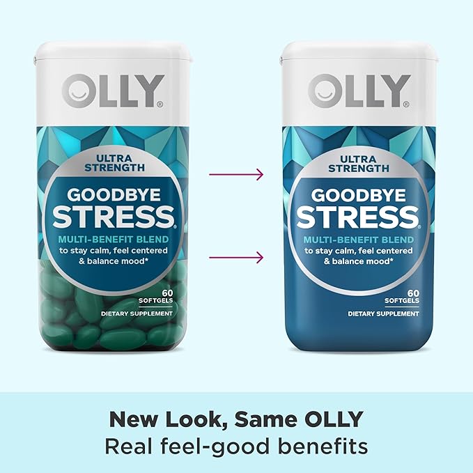 OLLY Ultra Strength Hair Softgels, Supports Hair Health, Biotin, Keratin, Vitamin D, B12 & Ultra Strength Goodbye Stress Softgels, GABA, Ashwagandha, L-Theanine and Lemon Balm