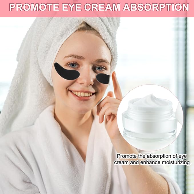 Reusable Eye Patch, Silicone Reusable Eye Gel Pads Eye Wrinkle Patches Under Eye Mask, Plump Fine Lines & Wrinkles with Metal Eye Cream Applicator & Tin Case (Black)