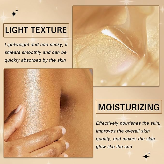 Body Glow Oil,SPF 45 Broad Spectrum,Body Shimmer Oil with Gold Mica,Glitter Sunscreen with Coconut,Lightweight Non-Sticky,Water Resistant,Glowing Results,3.72 fl oz,GOLD