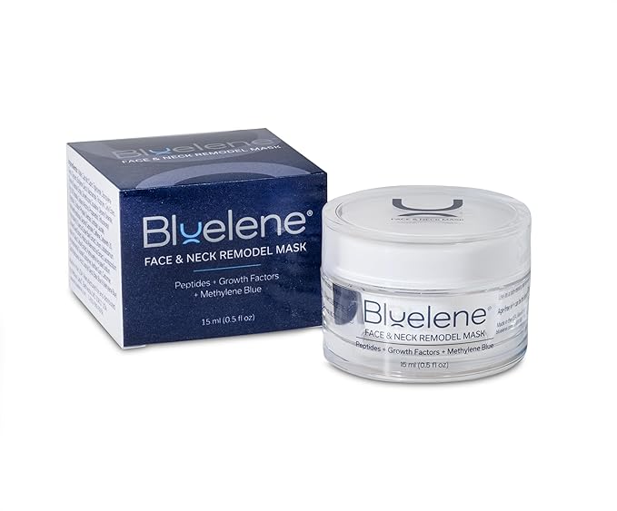 Face and Neck Remodel Mask with Methylene Blue, Growth Factors, Advanced Peptides, Niacinamide, Cork Oak, Linseed, and Edelweiss (15 ML). Suitable for Sensitive Skin