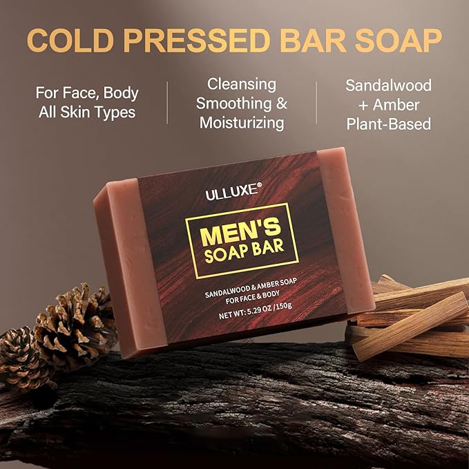 Skin Care Kit for Men, Fathers Day Gifts, Birthday Gift for Husband, Dad, Mens Skincare Set with Face Cream, Lip Balm, Deodorant Stick & Bath Soap, Facial Skincare, Lip Care & Body Care for Him