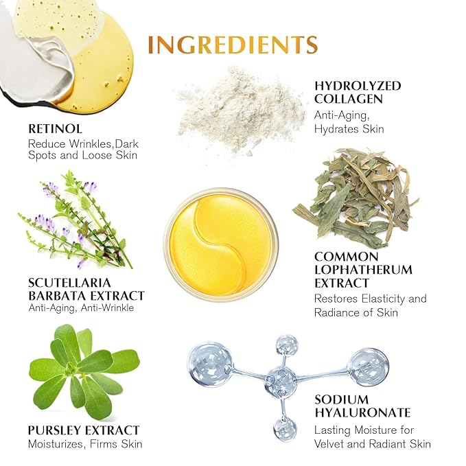 Enaskin Naturals Under Eye Patches Dark Circles Under Eye Masks for Puffiness - 24K Gold Eye Gel Pads Retinol Collagen Hyaluronic Acid Moisturizing & Reducing Wrinkles (24K Gold)