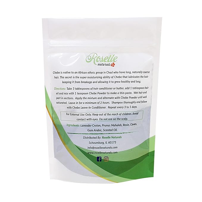 Roselle Naturals Chebe Powder for Hair Growth Imported from Chad, Africa 60g - African Chebe Hair Powder Organic, Hair Treatment Mask, Deep Moisturizing Hair Growth