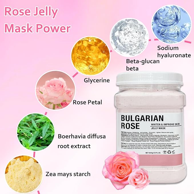 Jelly Mask Powder for Facials Care,Rose Jelly Face Mask,Lavender Jelly Face Mask,Hydrating, Brightening & Nourishing,DIY SPA Rubber Mask,with double-ended silicone brush,23 Fl Oz