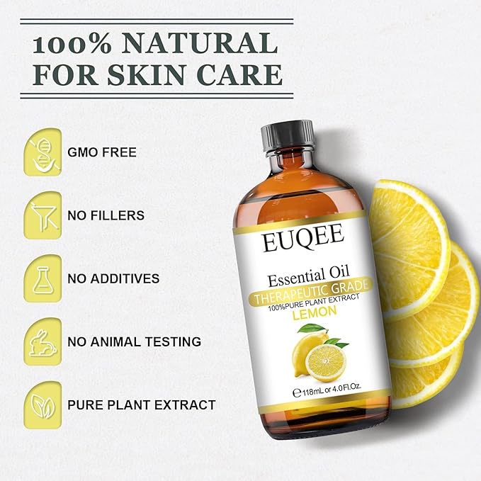 Lemon Essential Oil with Glass Dropper, Great for Aromatherapy, DIY Soap, Humidifier, Candle Making(4Fl oz/118mL)