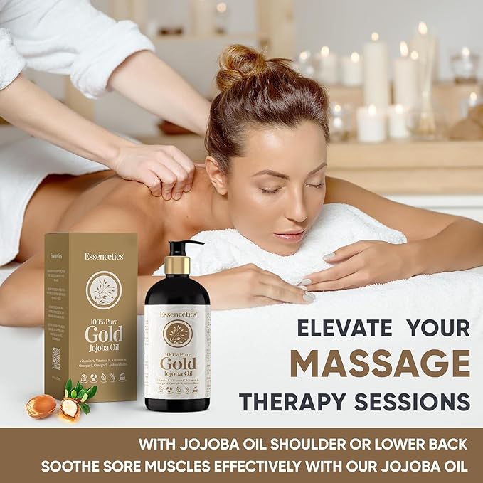 Organic Jojoba Oil 16 oz - 100% Pure & Natural Jojoba Massage Oil for Hair, Skin, Body, & Face - Natural Cold Pressed Unrefined - Hexane Free Massage Oil for Massage Therapy & Date Night