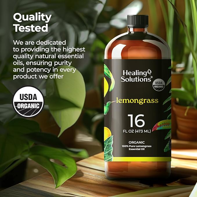 Healing Solutions Organic Lemon Diffuser Oil, Lemon Essential Oil Bulk, 16 oz - Large Bottle for Candle Making and Household Cleaning