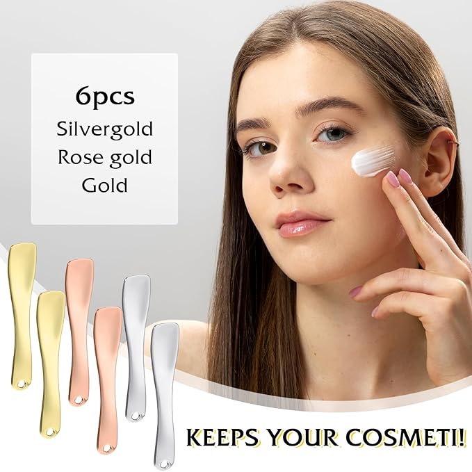 6 Pcs Metal Makeup Spatula Tool, Mini Skincare Spatula Skin Care Facial Cream Mask Scoop Makeup Tools for Cosmetic Scoop for Creams Lotions Masks (Silver Gold Rose Gold)